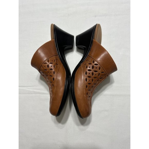 Clarks Bendables Women’s Leather Mule Slip on 6M Camel Tan Open Heel Clogs - Picture 5 of 8